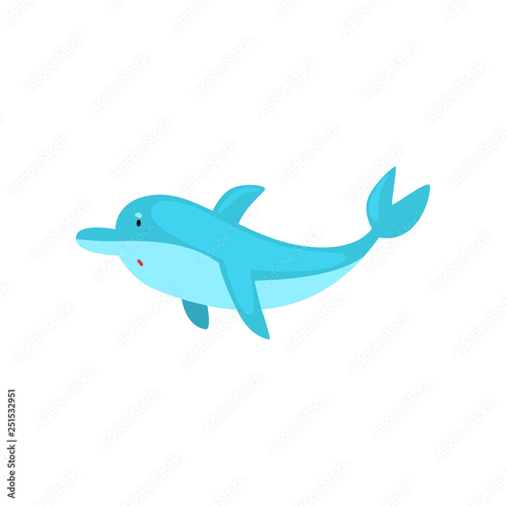 Cute Dolphin Cartoon Sea Animal Character Swimming Vector Illustration