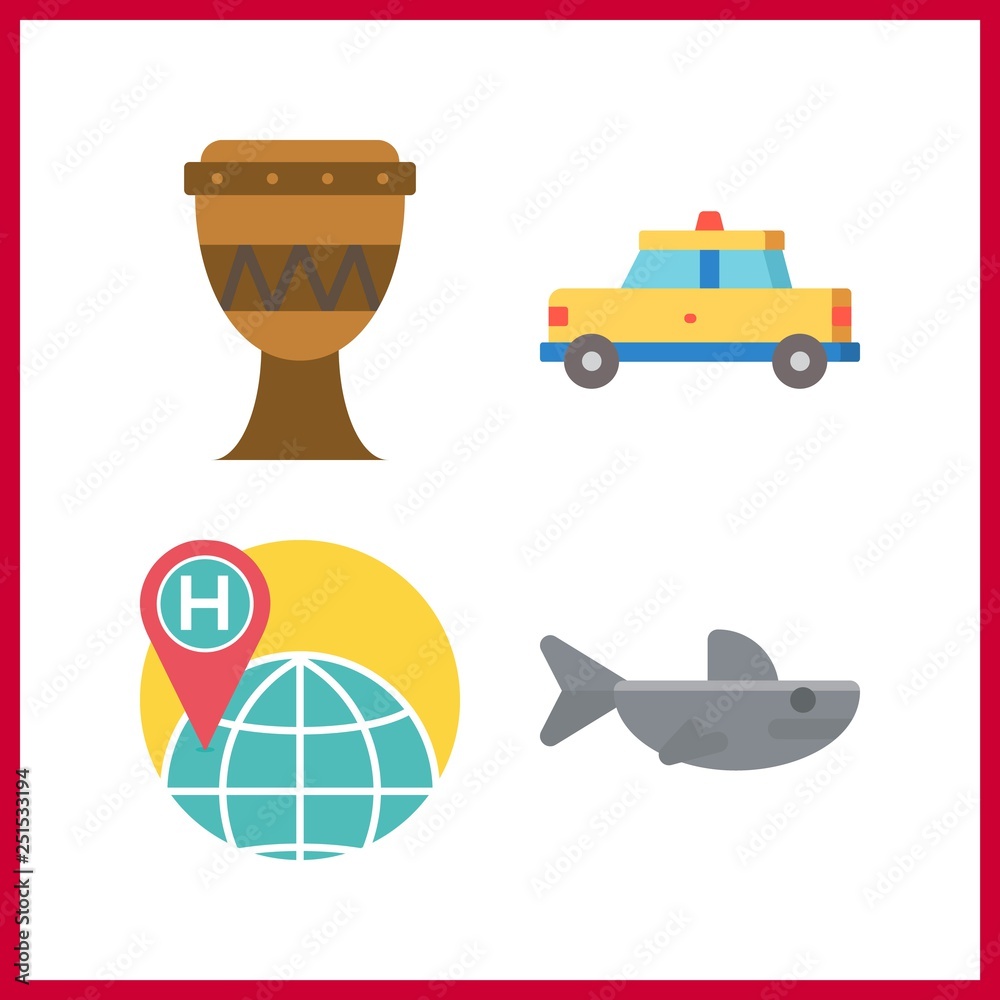 4 light icon. Vector illustration light set. drum and taxi icons for light works