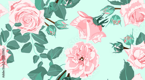 Vintage Roses, Seamless Floral Pattern.