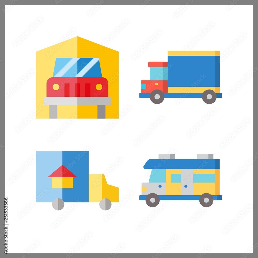 4 trailer icon. Vector illustration trailer set. rv and transportation icons for trailer works 4 trailer icon. Vector illustration trailer set. rv and transportation icons for trailer works