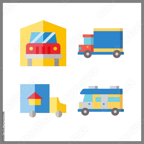4 trailer icon. Vector illustration trailer set. rv and transportation icons for trailer works