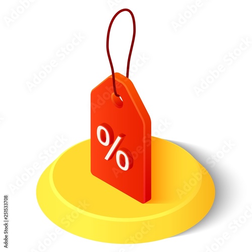 Price tag. 3D Isometric tag sign. Price tag label with percent sign. Created For Mobile, Web, Decor, Print Products, Application. Perfect for web design, banner and presentation. Vector Illustration.