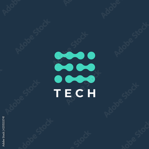 Abstract Digital connection technology logo. Simple tech design. Modern bright flow shape icon for construction technology or logo template for digital communication concept 