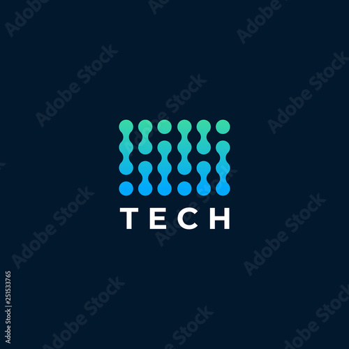 Abstract Digital connection technology logo. Simple tech design. Modern bright flow shape icon for construction technology or logo template for digital communication concept 