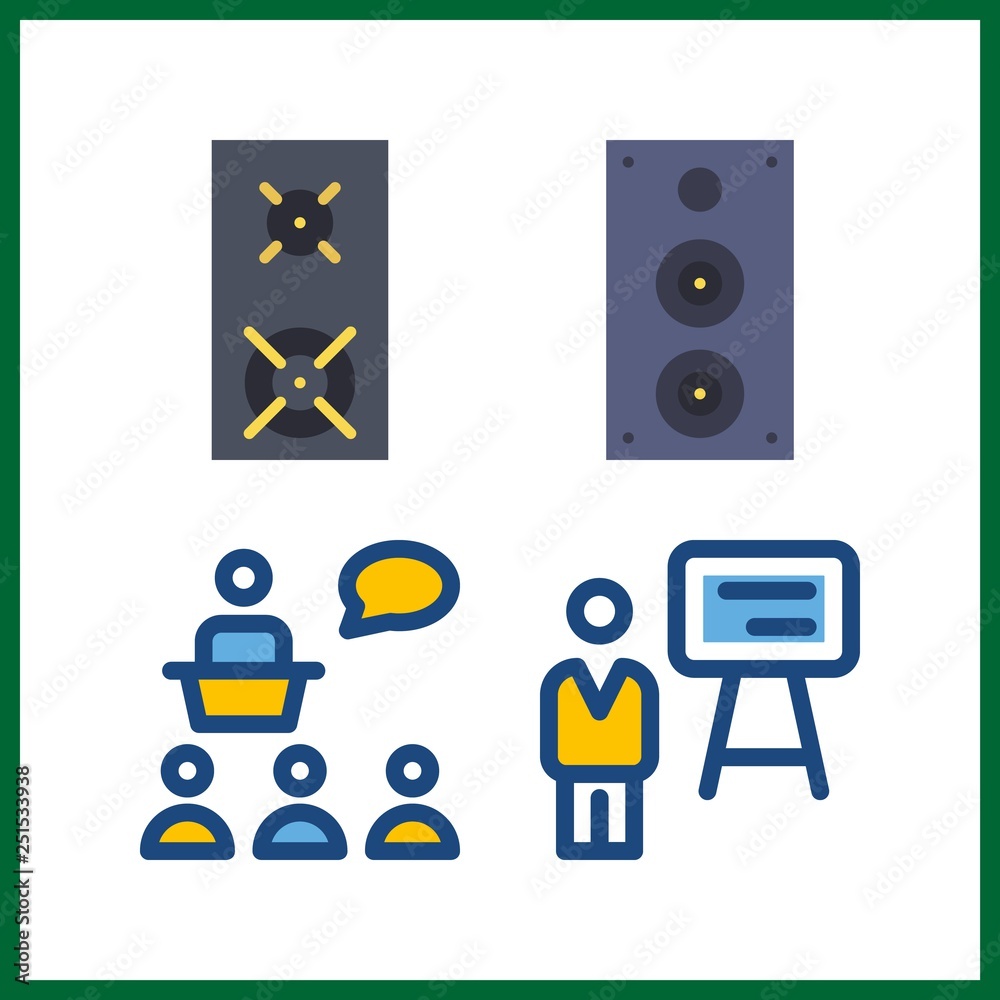 4 teaching icon. Vector illustration teaching set. lecture and speaker icons for teaching works