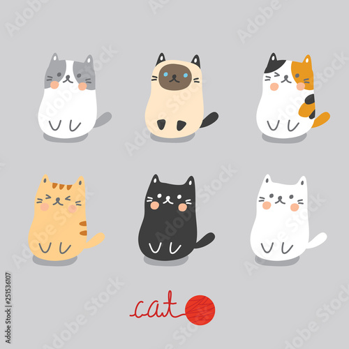 set cute cat sitting