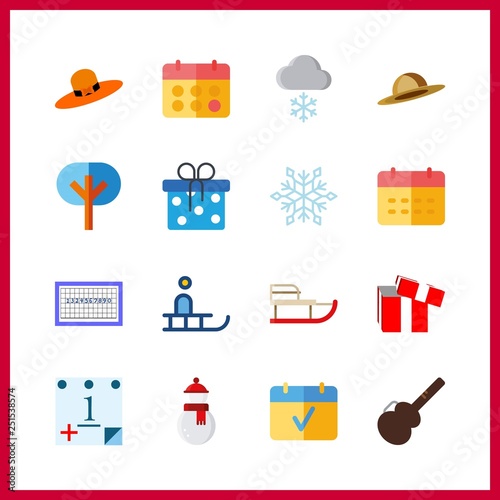 16 year icon. Vector illustration year set. gift and snowflake icons for year works