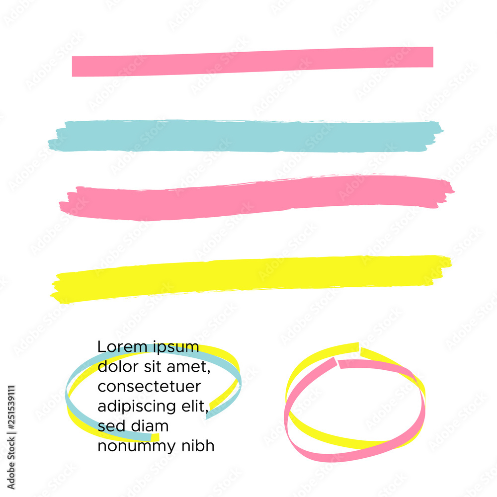 Obraz premium Vector yellow highlighter brush lines. Brush pen underline. Yellow watercolor hand drawn highlight