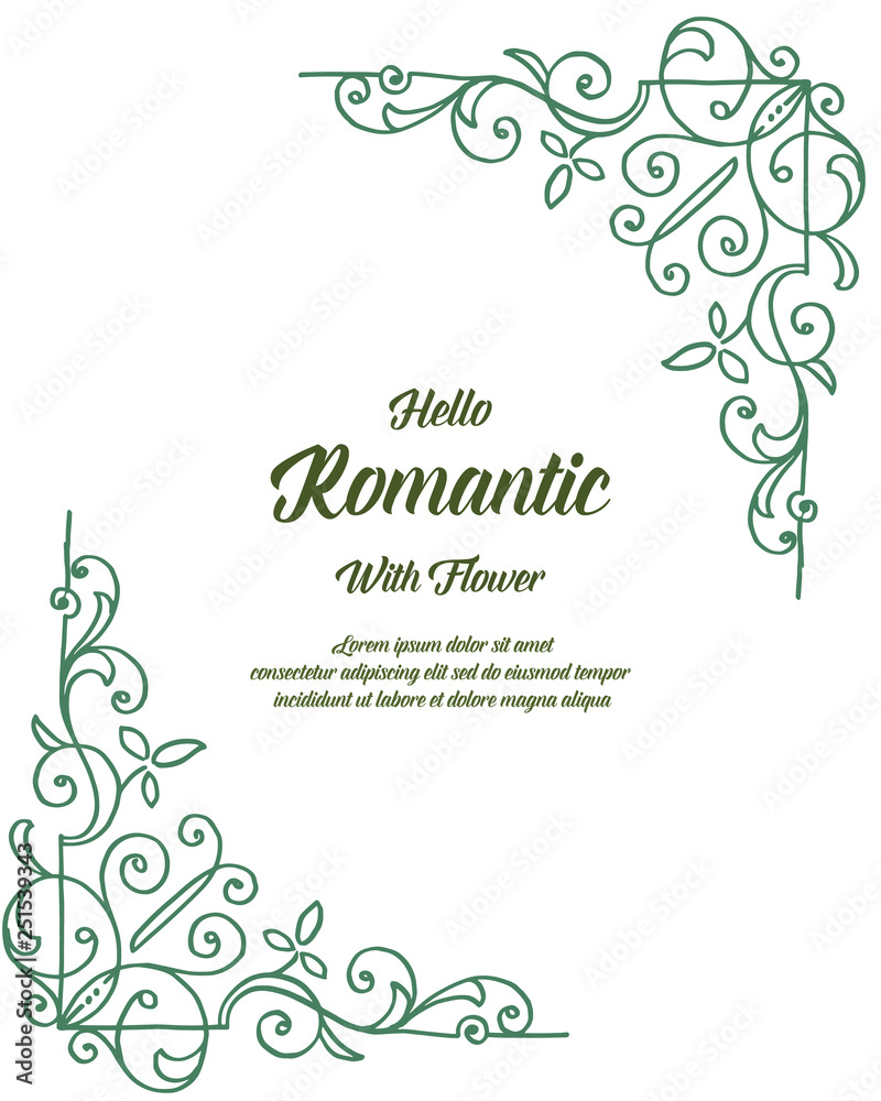 Vector illustration leaf flower frame style with greeting card romantic hand drawn