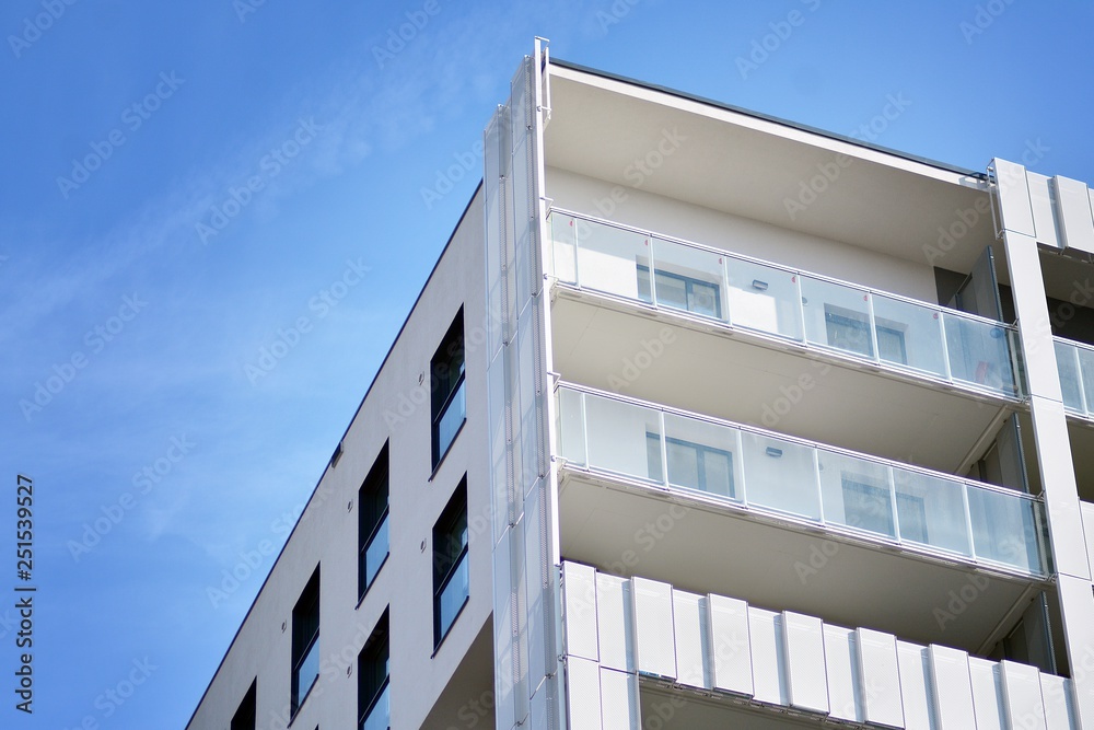 Futuristic architecture of apartment building. Modern residential architecture Futuristic architecture of apartment building. Modern residential architecture