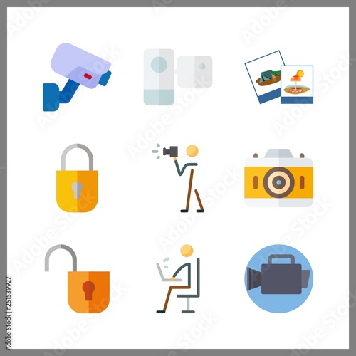 9 camera icon. Vector illustration camera set. photo camera and security system icons for camera works