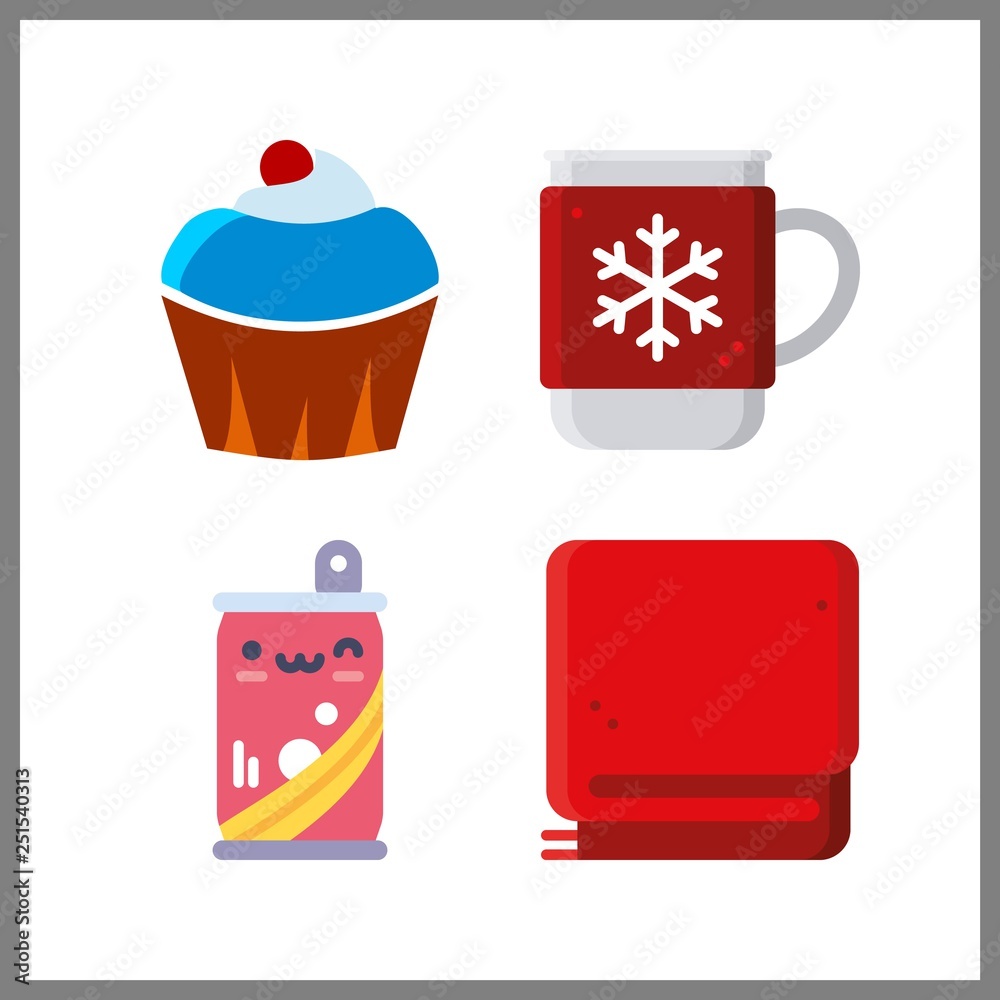 4 cup icon. Vector illustration cup set. hot drink and soda icons for cup works 4 cup icon. Vector illustration cup set. hot drink and soda icons for cup works