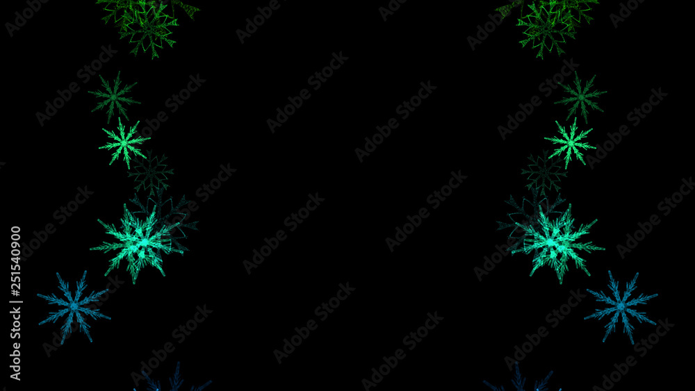 Abstract background with a variety of colorful snowflakes. Big and small.