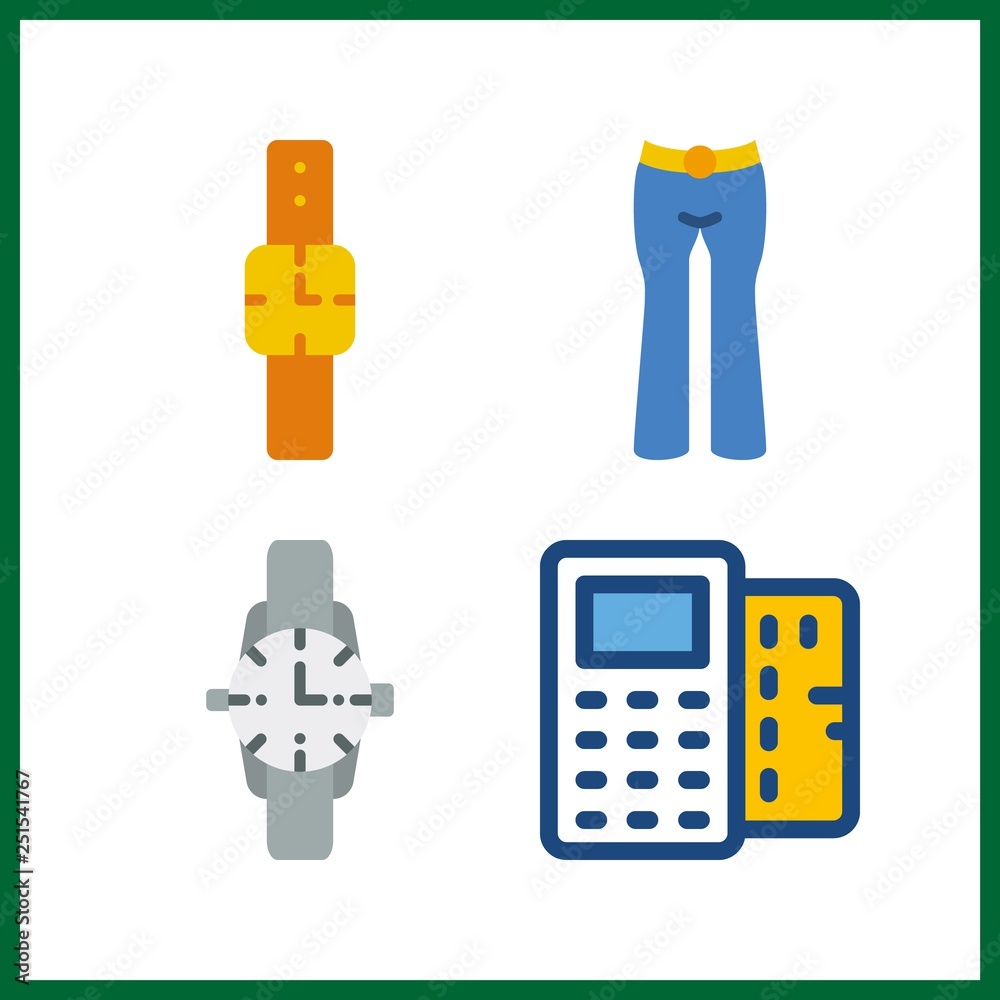 4 suit icon. Vector illustration suit set. watch and trousers icons for suit works