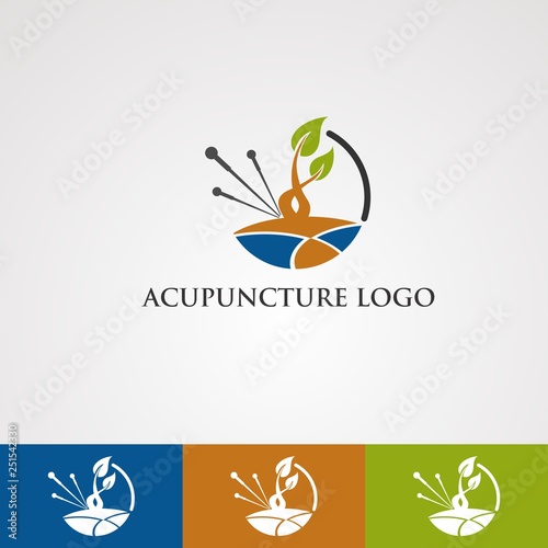 acupuncture logo vector with leaf and earth concept, element,template for company
