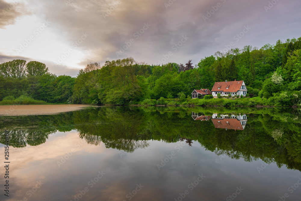Obraz premium Pond in Teutoburg Forest nearby Externsteine rocks, Germany