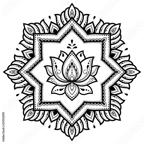 Circular pattern in form of mandala with lotus flower for Henna  Mehndi  tattoo  decoration. Decorative ornament in ethnic oriental style.