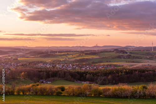 Sunset over village Coppenbrügge in Germany
