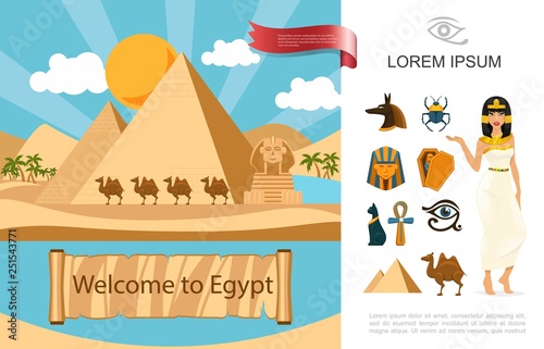 Flat Egypt Tourist Concept