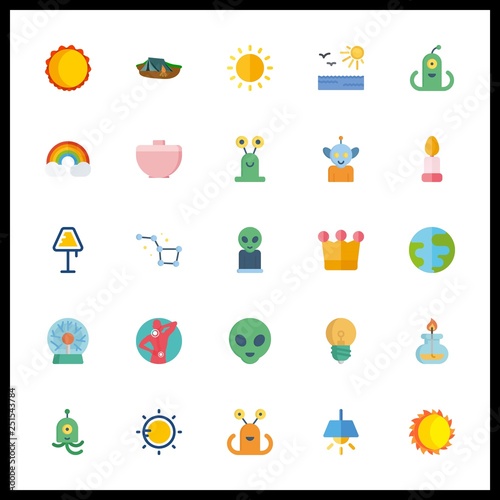 25 glow icon. Vector illustration glow set. candle and sun icons for glow works