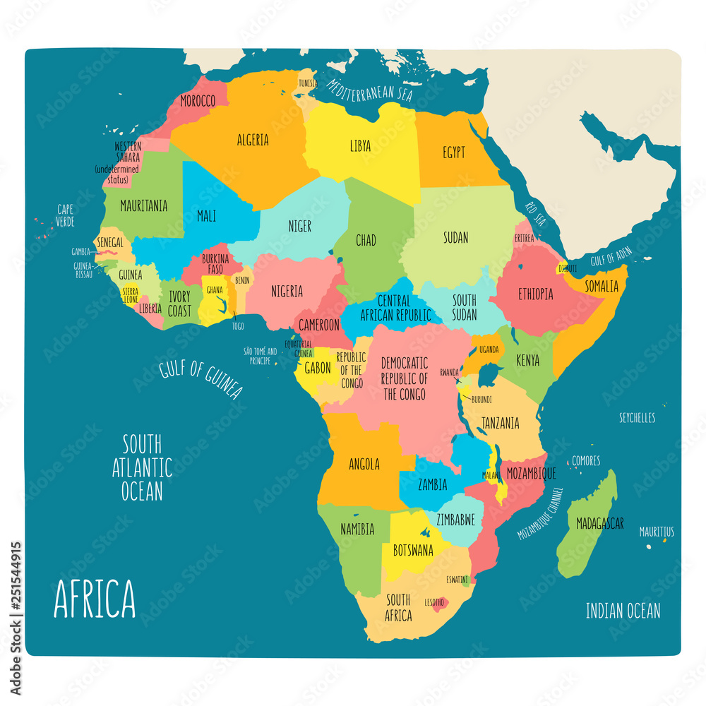 Colorful hand drawn political map of Africa. Stock Vector | Adobe Stock