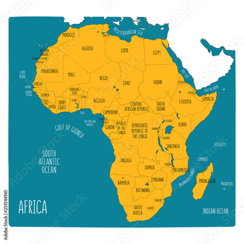 Hand drawn political map of Africa.