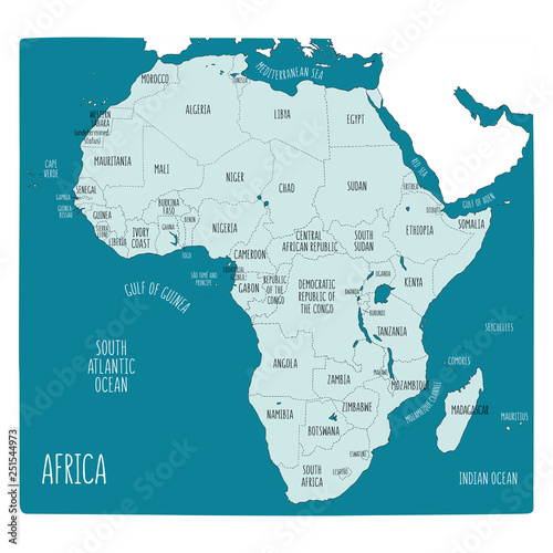 Hand drawn political map of Africa.