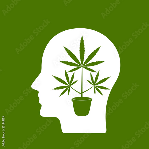 Cannabinoid treatment concept, man thinks about drugs. flat vector illustration isolated