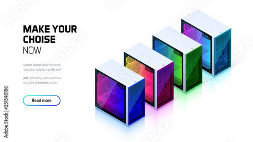 Custom computer case for gaming or workstation, custom building store, colorful glass pc case