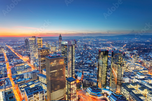 Frankfurt am Main  Germany. Aerial cityscape image of Frankfurt am Main skyline during beautiful sunset.