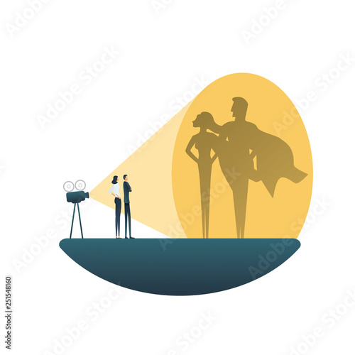 Business superhero team vector concept. Business man and woman. Symbol of power, strength, leadership, courage and teamwork.