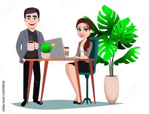 Businesswoman and businessman cartoon characters