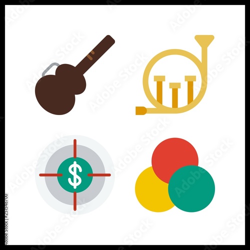 4 play icon. Vector illustration play set. rgb and french horn icons for play works