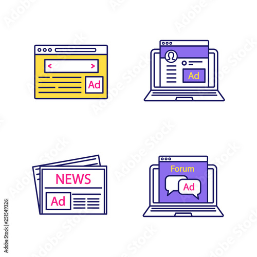 Advertising channels color icons set
