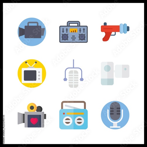 9 broadcast icon. Vector illustration broadcast set. blaster and television icons for broadcast works