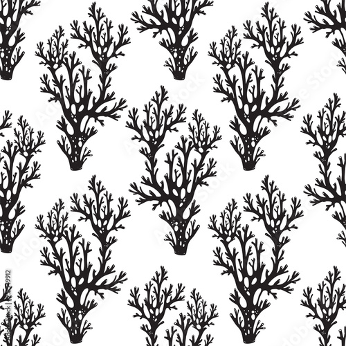 Tree branches or coral algae doodle linear seamless pattern.