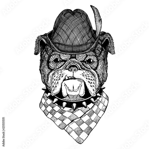 Dog wearing traditional bavarian tirol hat. Oktoberfest.