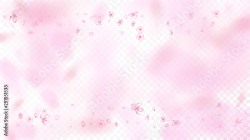 Nice Sakura Blossom Isolated Vector. Feminine Showering 3d Petals Wedding Paper. Japanese Oriental Flowers Illustration. Valentine, Mother's Day Pastel Nice Sakura Blossom Isolated on White