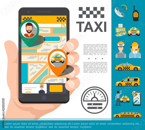 Flat Taxi Online Service Concept