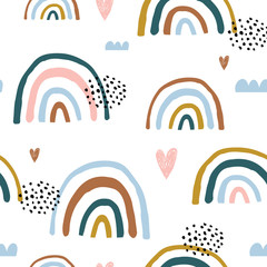 Canvas schilderij Regenboog patronen Regenbogen en hartjes kinderpatroon  © solodkayamari