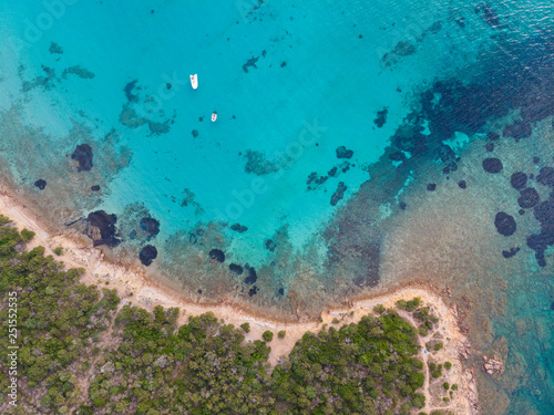 Aerial view of a Costa Smeralda beach in Sardinia