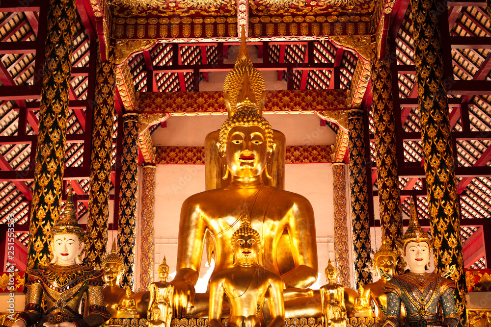 The golden buddha statue at Wat Suan Dok (Royal monastery) in Chiangmai, Thailand. 