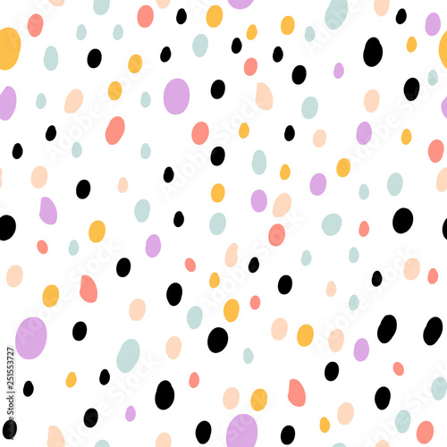 Semless colorful hand drawn pattern with dots. Abstract childish texture for fabric, textile, apparel. Vector illustration