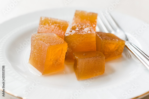 Turkish Crispy Pumpkin Dessert from Hatay / Kirecte Kabak Tatlisi with Walnut Powder.