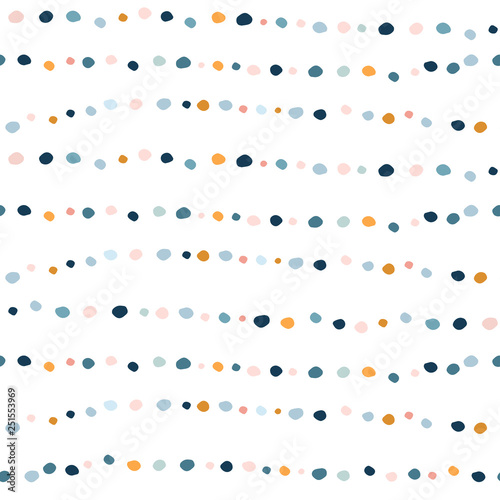 Semless colorful hand drawn pattern with dots. Abstract childish texture for fabric, textile, apparel. Vector illustration
