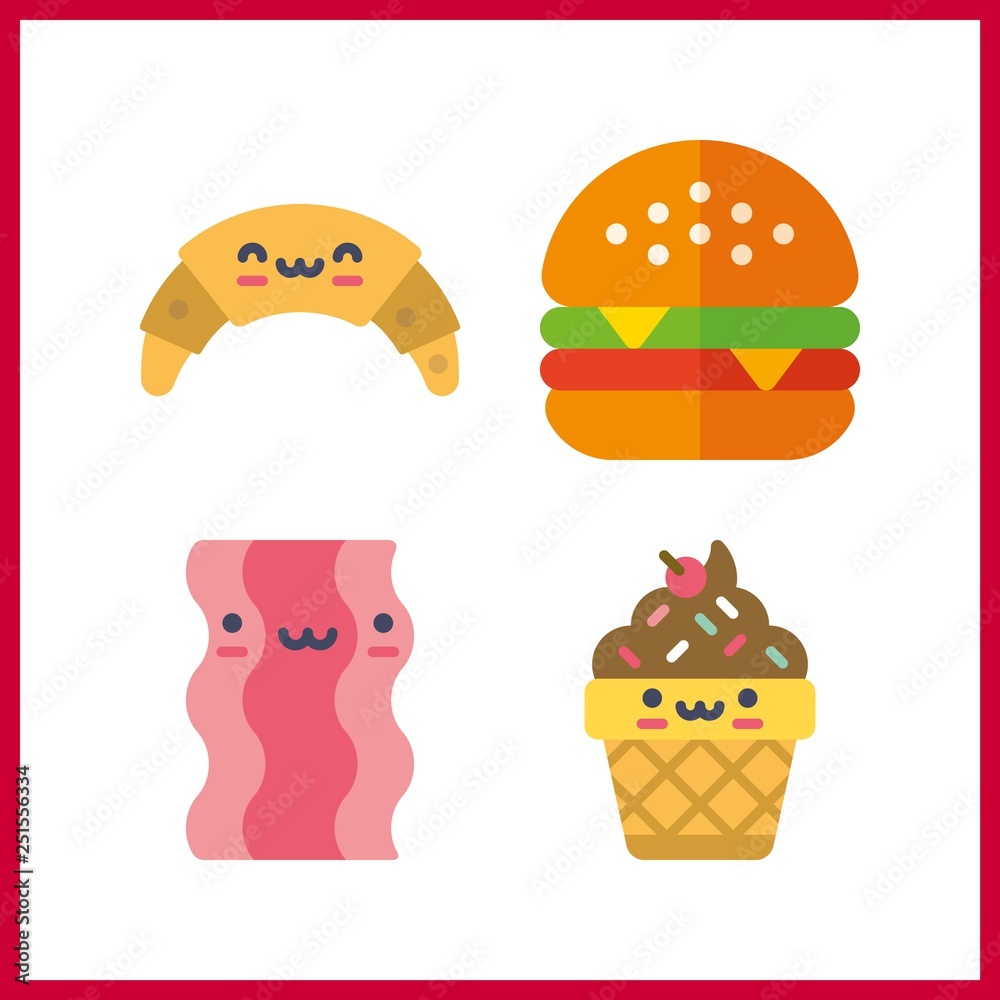 4 snack icon. Vector illustration snack set. bacon and ice cream icons for snack works