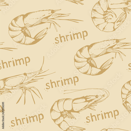 Seamless food background with hand drawn shrimps