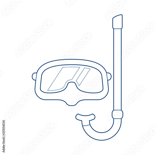 Icono plano lineal gafas de buceo y esnórquel en color azul