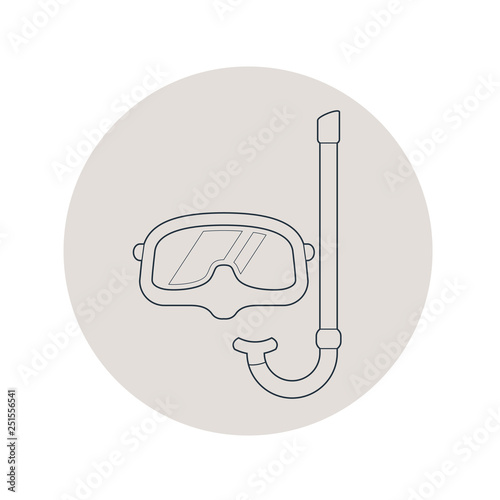 Icono plano lineal gafas de buceo y esnórquel en círculo color gris