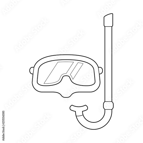 Icono plano lineal gafas de buceo y esnórquel en color negro